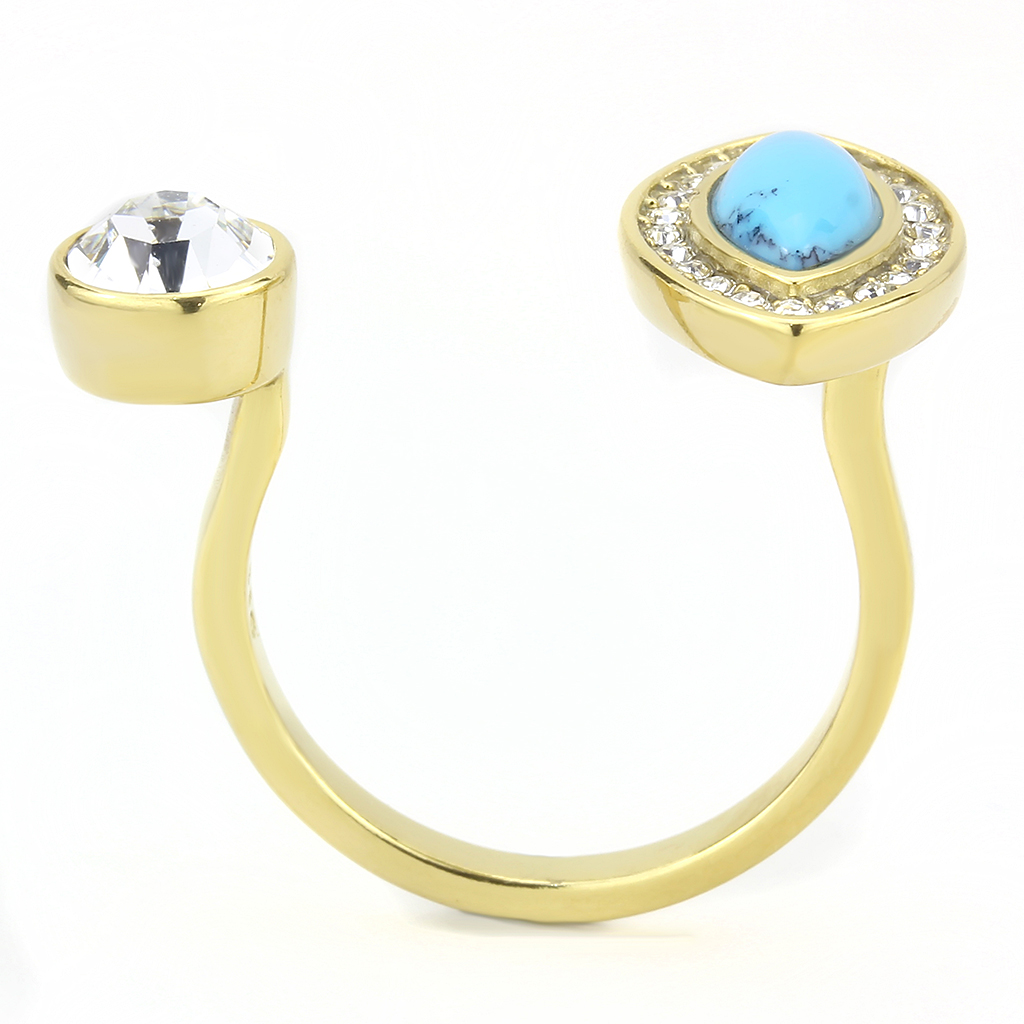 TK3592 - Stainless Steel Ring IP Gold(Ion Plating) Women Synthetic Turquoise