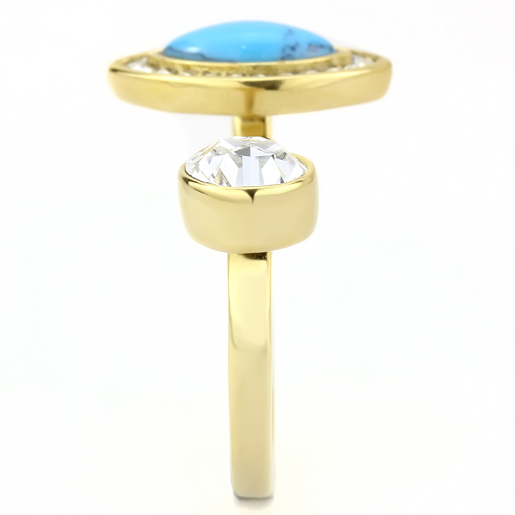 TK3592 - Stainless Steel Ring IP Gold(Ion Plating) Women Synthetic Turquoise