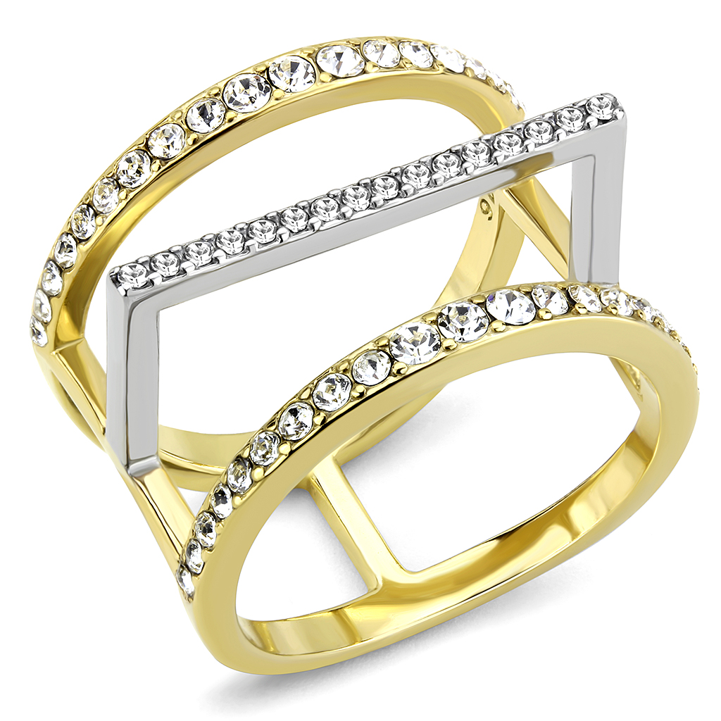 TK3593 - Stainless Steel Ring Two-Tone IP Gold (Ion Plating) Women Top Grade Crystal Clear