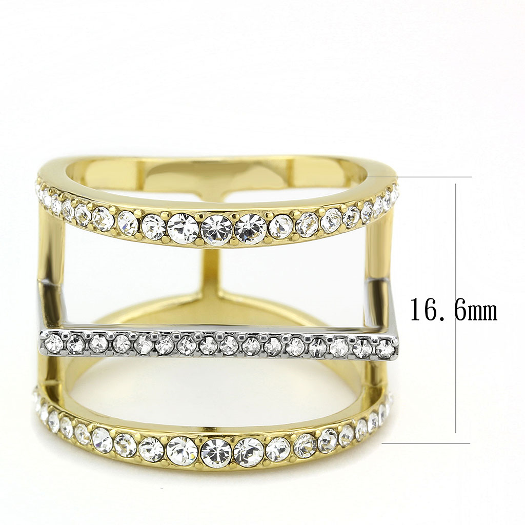 TK3593 - Stainless Steel Ring Two-Tone IP Gold (Ion Plating) Women Top Grade Crystal Clear