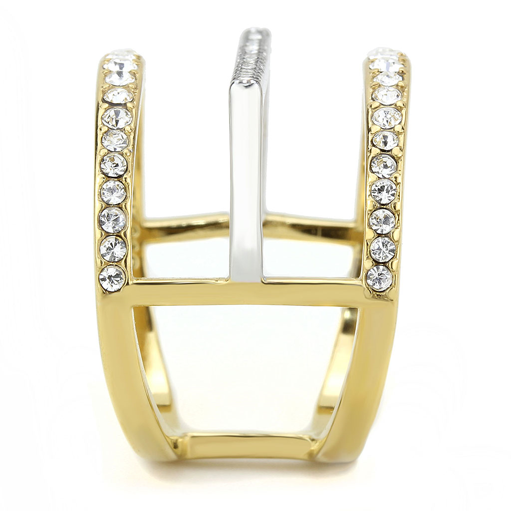 TK3593 - Stainless Steel Ring Two-Tone IP Gold (Ion Plating) Women Top Grade Crystal Clear