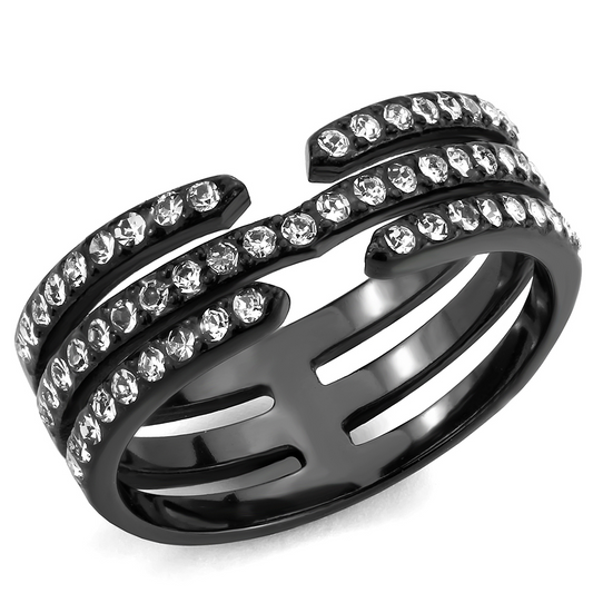 TK3594 - Stainless Steel Ring IP Black(Ion Plating) Women Top Grade Crystal Clear