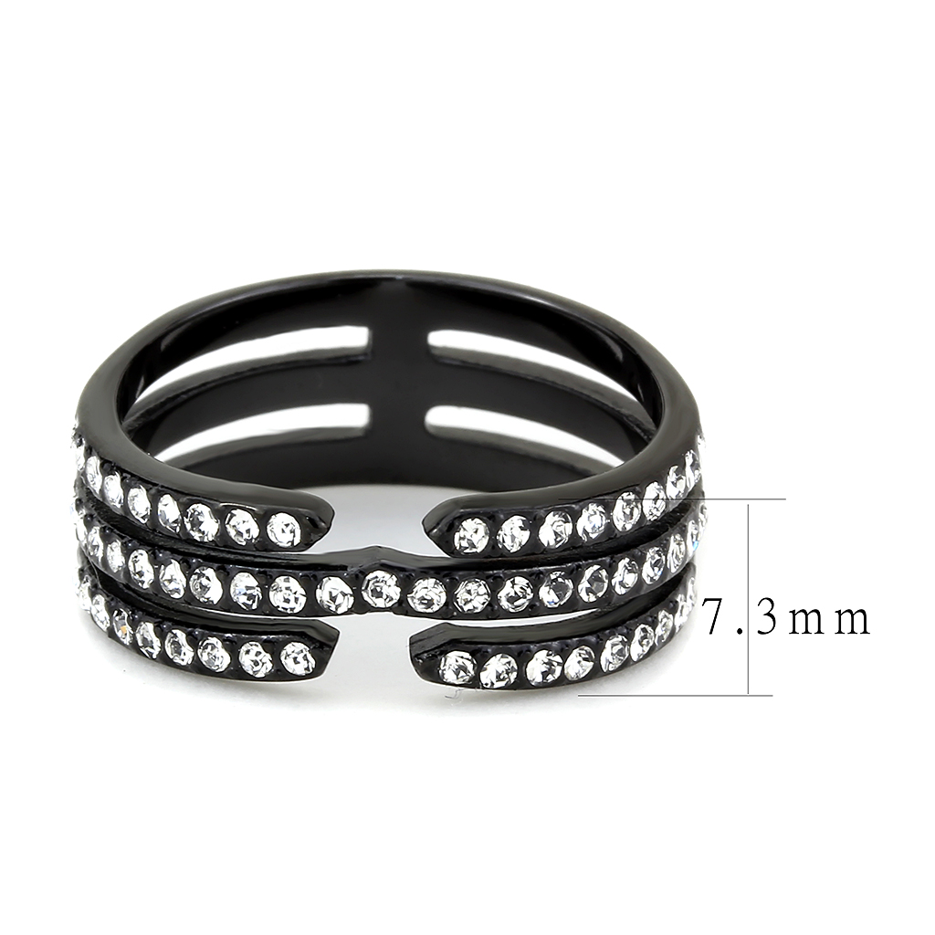 TK3594 - Stainless Steel Ring IP Black(Ion Plating) Women Top Grade Crystal Clear