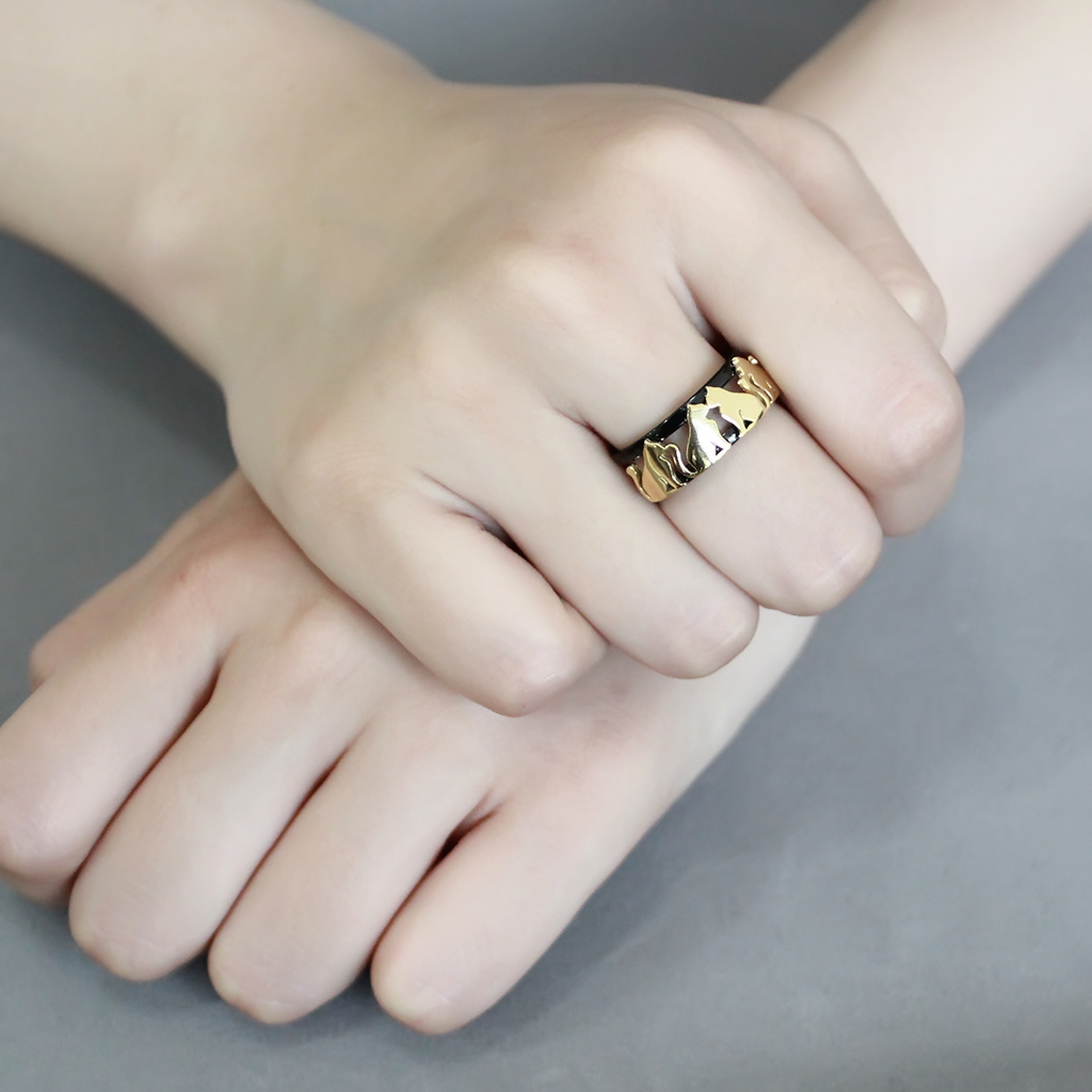 TK3609 - Stainless Steel Ring IP Gold+ IP Black (Ion Plating) Women No Stone No Stone