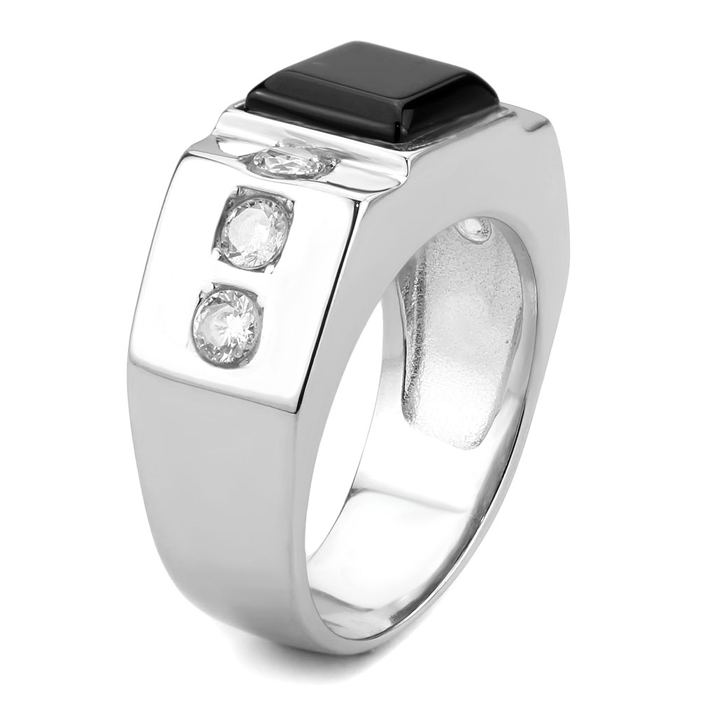 TK3615 - Stainless Steel Ring High polished (no plating) Men Synthetic Jet