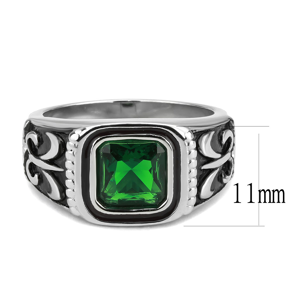 TK3616 - Stainless Steel Ring High polished (no plating) Men Synthetic Emerald