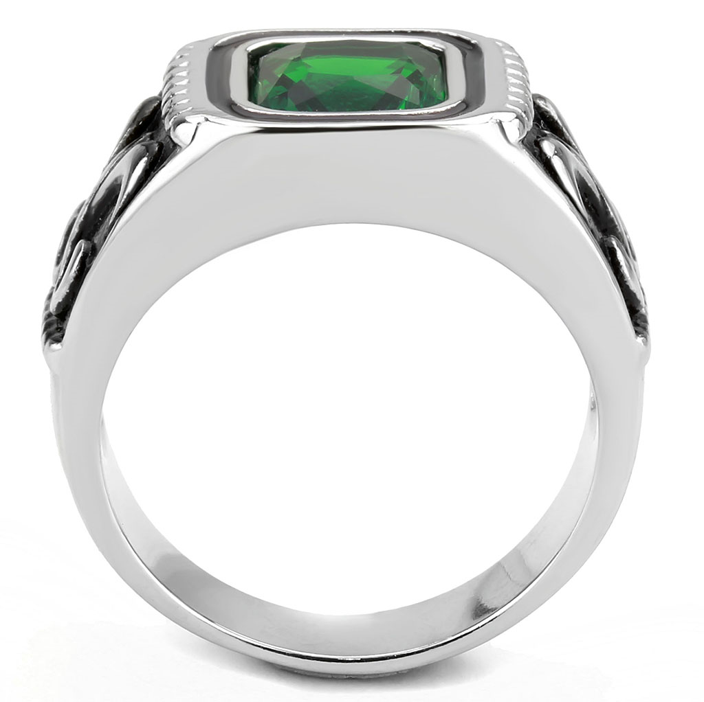 TK3616 - Stainless Steel Ring High polished (no plating) Men Synthetic Emerald