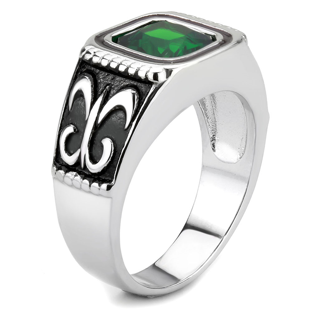 TK3616 - Stainless Steel Ring High polished (no plating) Men Synthetic Emerald