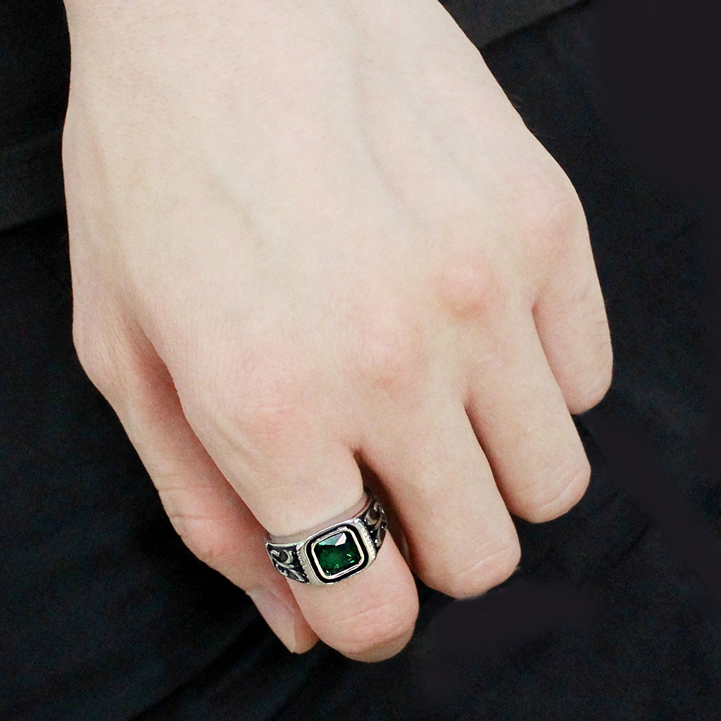 TK3616 - Stainless Steel Ring High polished (no plating) Men Synthetic Emerald