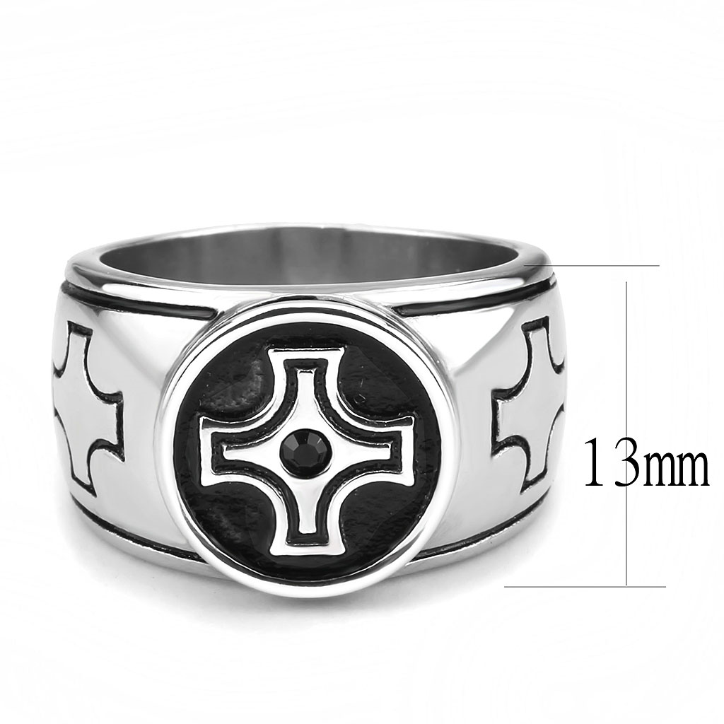 TK3617 - Stainless Steel Ring High polished (no plating) Men Top Grade Crystal Jet