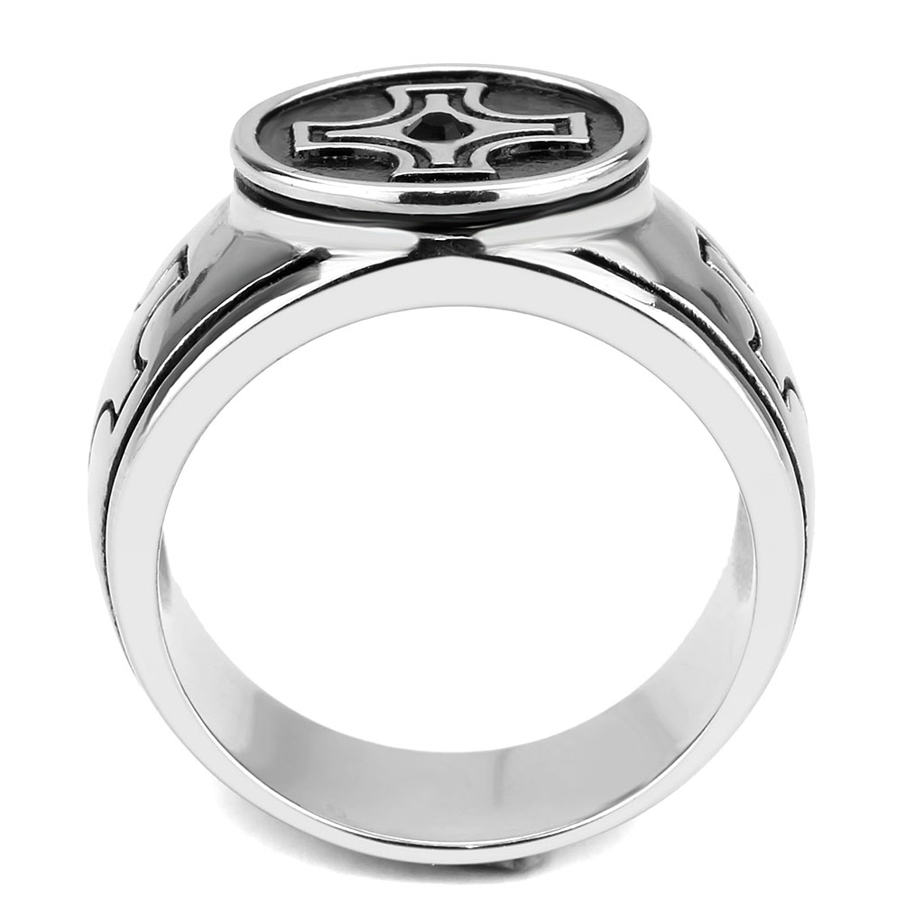 TK3617 - Stainless Steel Ring High polished (no plating) Men Top Grade Crystal Jet