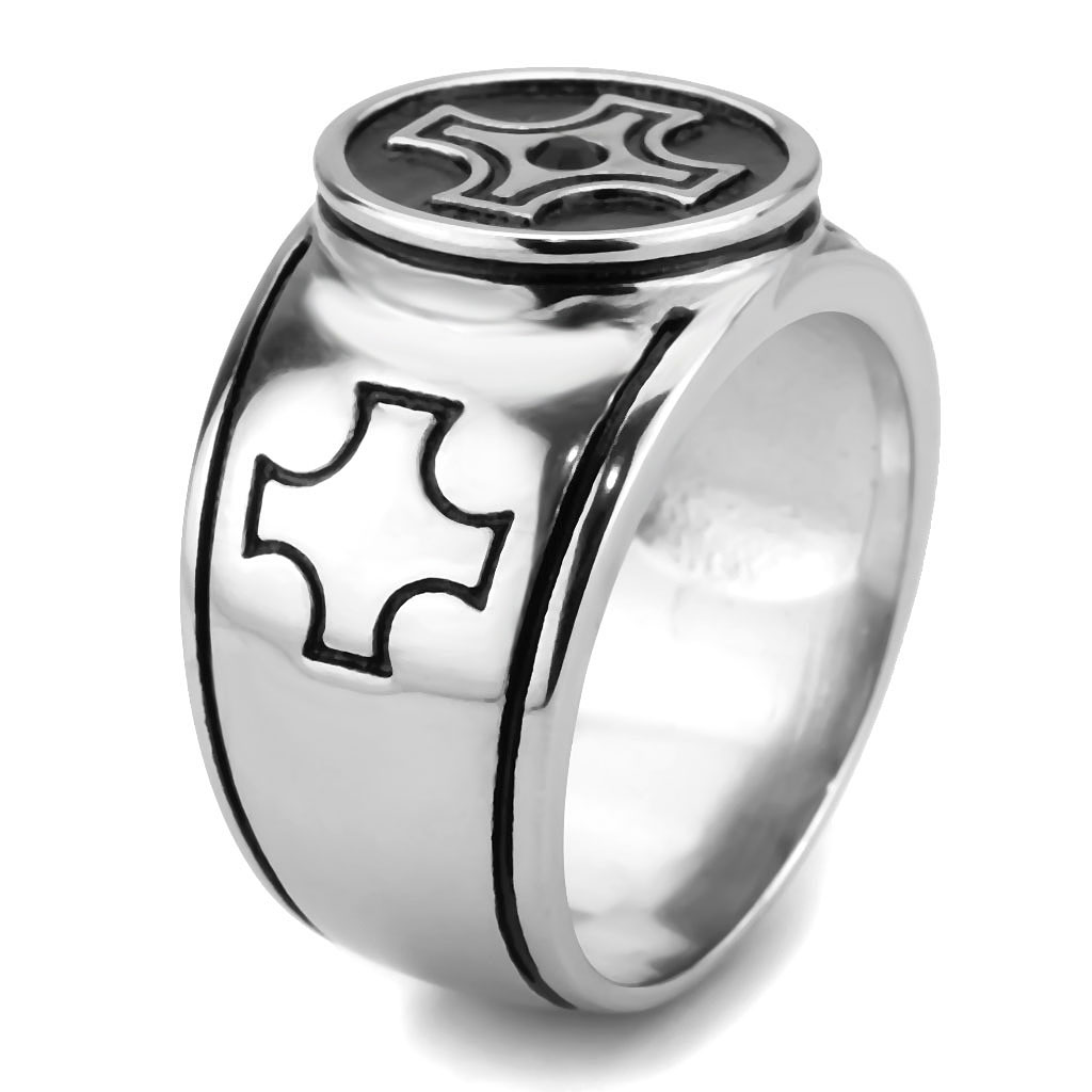 TK3617 - Stainless Steel Ring High polished (no plating) Men Top Grade Crystal Jet