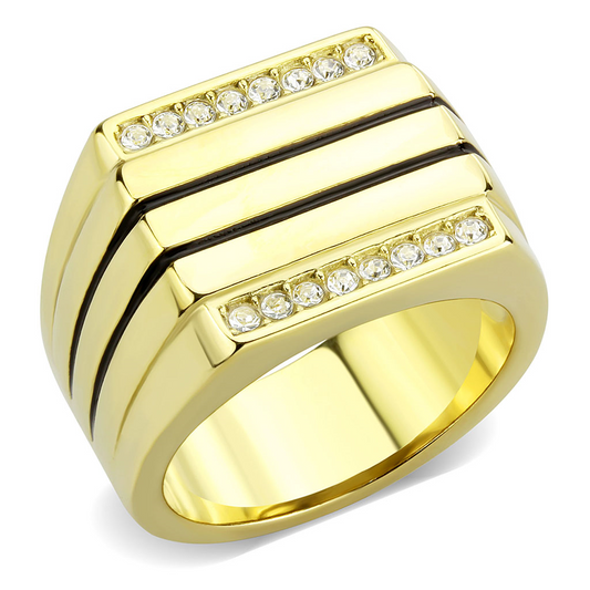 TK3618 - Stainless Steel Ring IP Gold(Ion Plating) Men Top Grade Crystal Clear