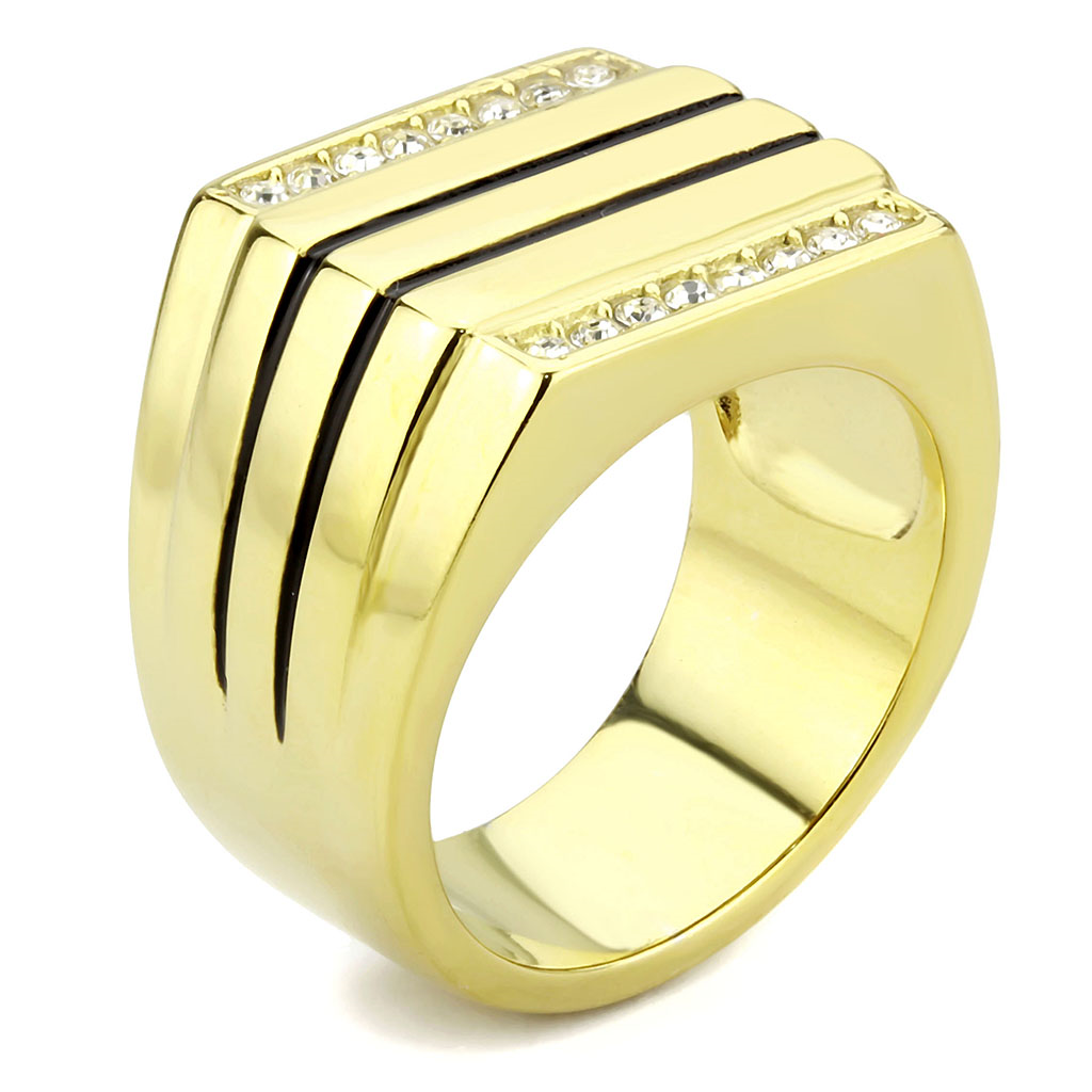 TK3618 - Stainless Steel Ring IP Gold(Ion Plating) Men Top Grade Crystal Clear