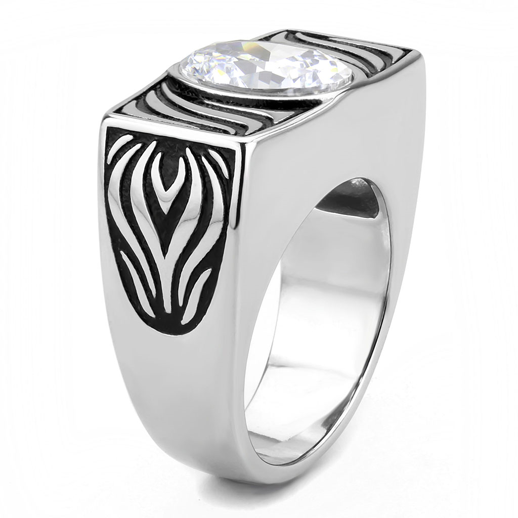 TK3620 - Stainless Steel Ring High polished (no plating) Men AAA Grade CZ Clear