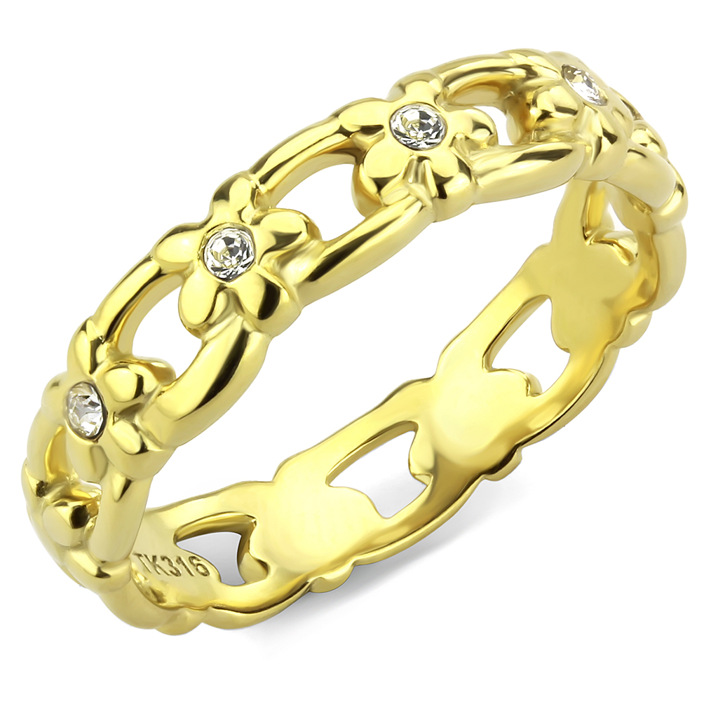 TK3629 - Stainless Steel Ring IP Gold(Ion Plating) Women Top Grade Crystal Clear