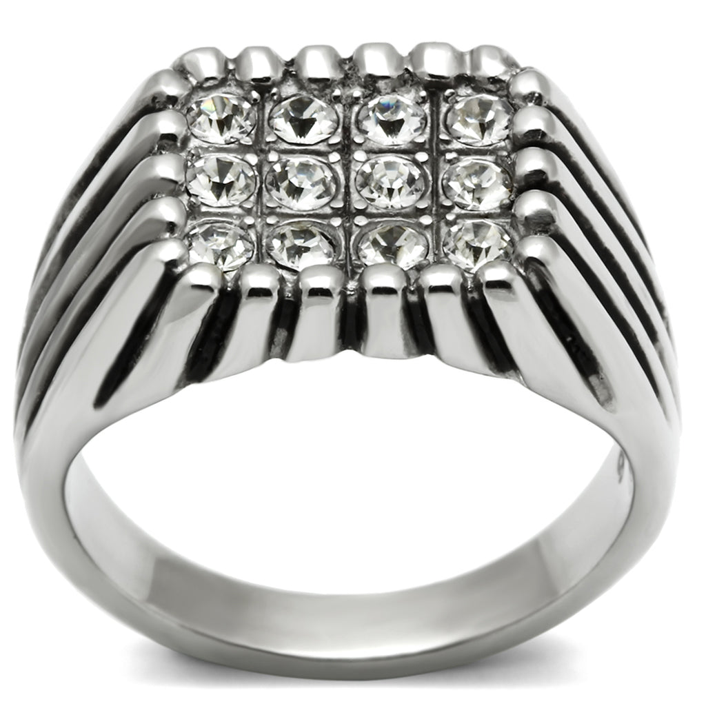 TK363 - Stainless Steel Ring High polished (no plating) Men Top Grade Crystal Clear