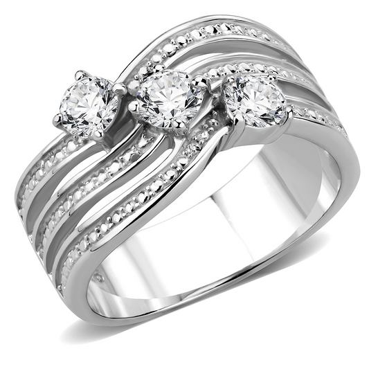 TK3633 - Stainless Steel Ring High polished (no plating) Women AAA Grade CZ Clear