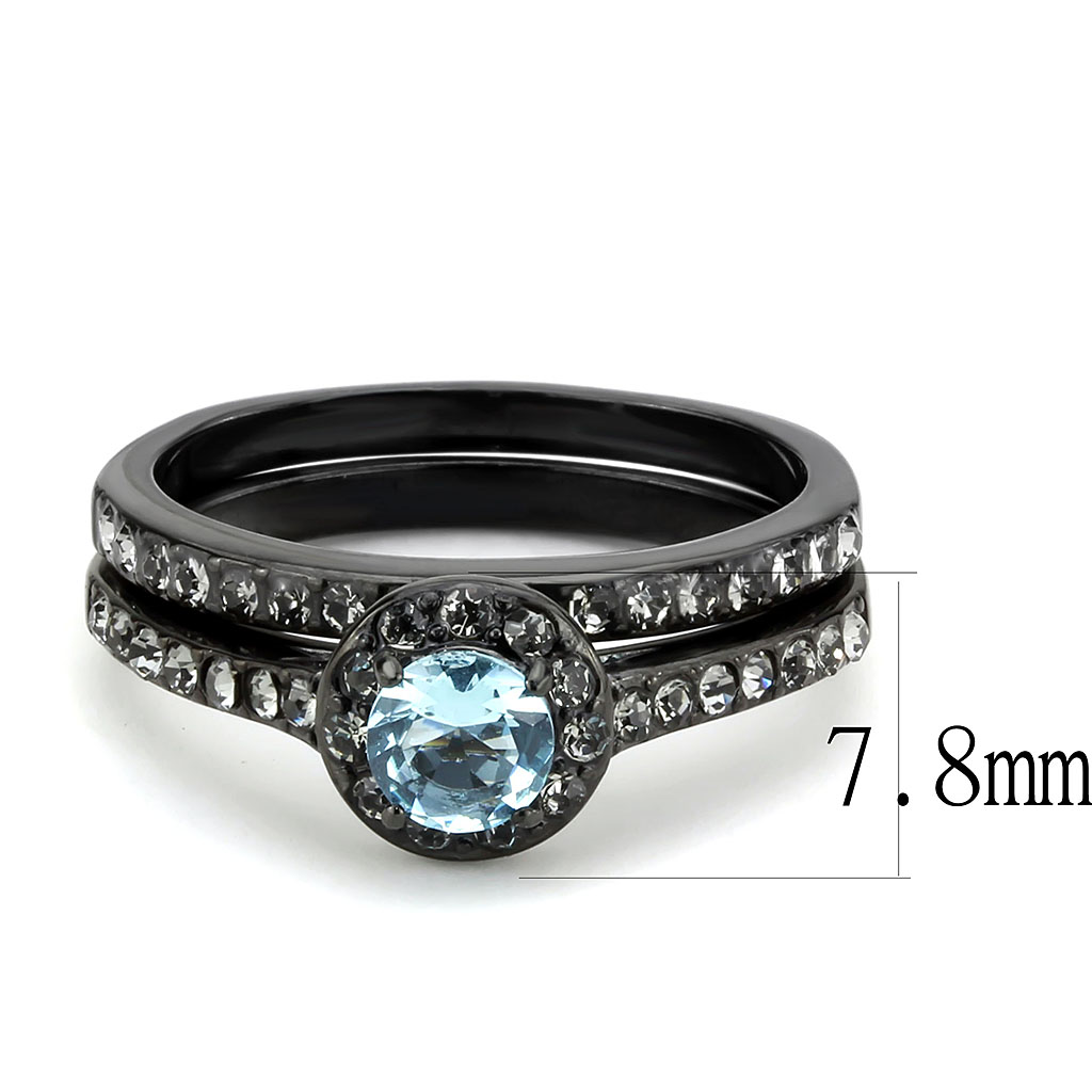 TK3634 - Stainless Steel Ring IP Black(Ion Plating) Women Synthetic Sea Blue