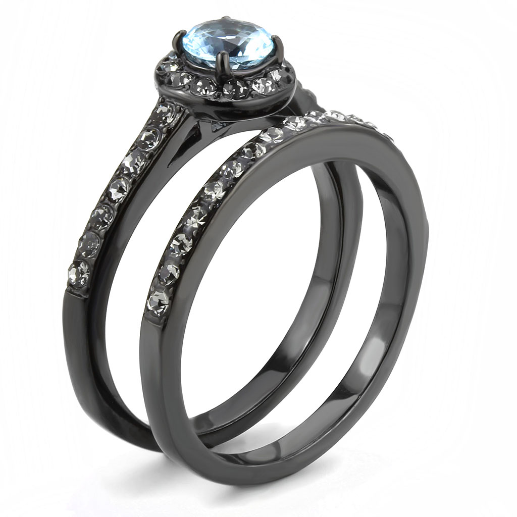 TK3634 - Stainless Steel Ring IP Black(Ion Plating) Women Synthetic Sea Blue