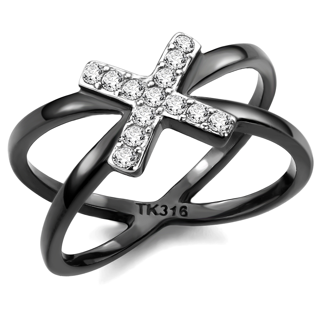 TK3635 - Stainless Steel Ring Two-Tone IP Black (Ion Plating) Women AAA Grade CZ Clear