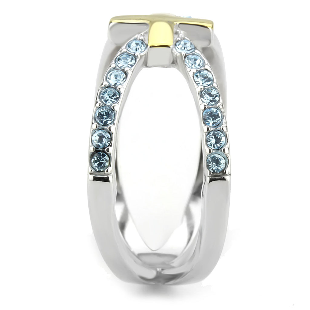 TK3636 - Stainless Steel Ring Two-Tone IP Gold (Ion Plating) Women Top Grade Crystal Sea Blue