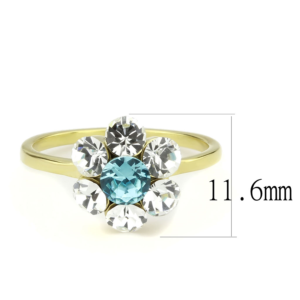 TK3642 - Stainless Steel Ring IP Gold(Ion Plating) Women Synthetic Sea Blue