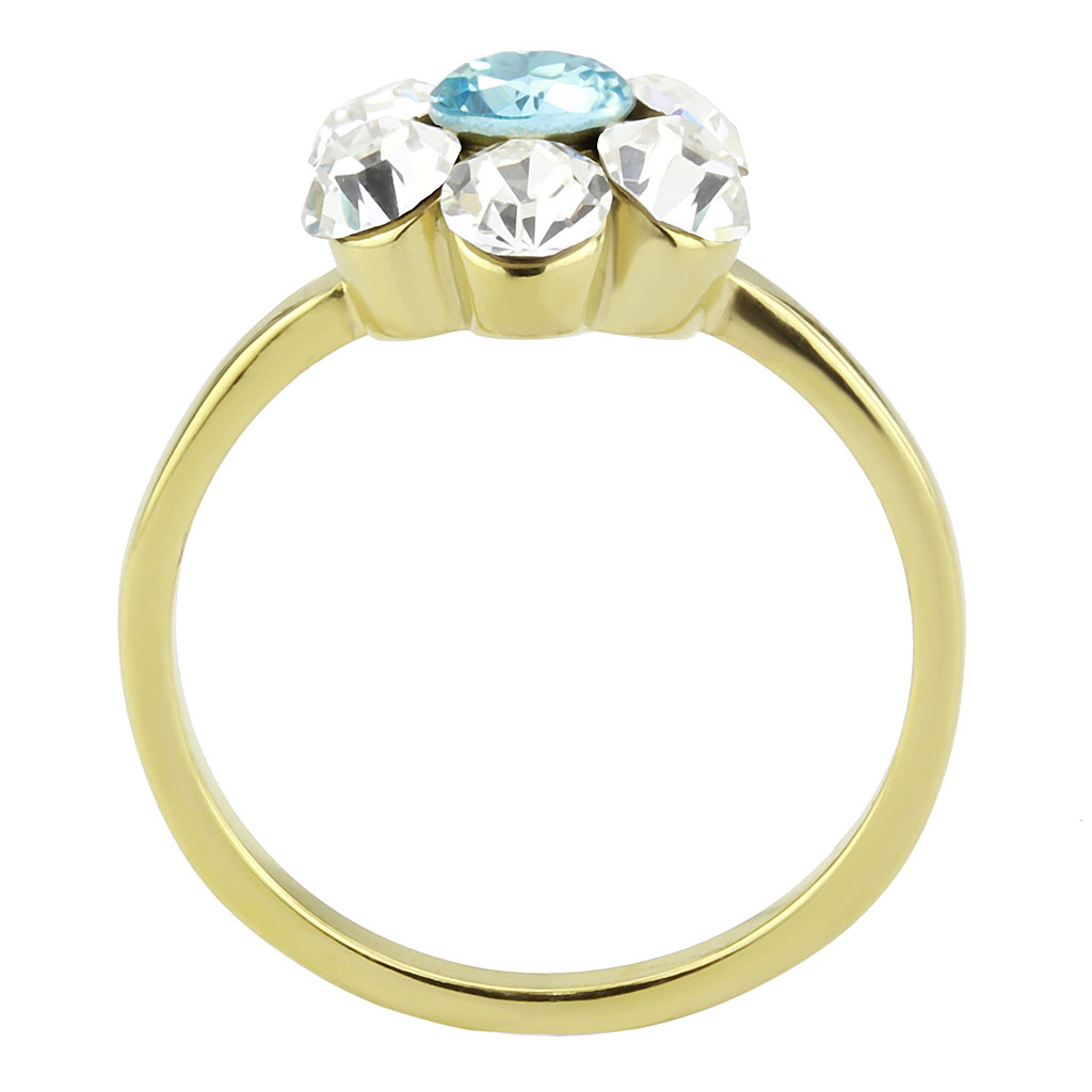 TK3642 - Stainless Steel Ring IP Gold(Ion Plating) Women Synthetic Sea Blue