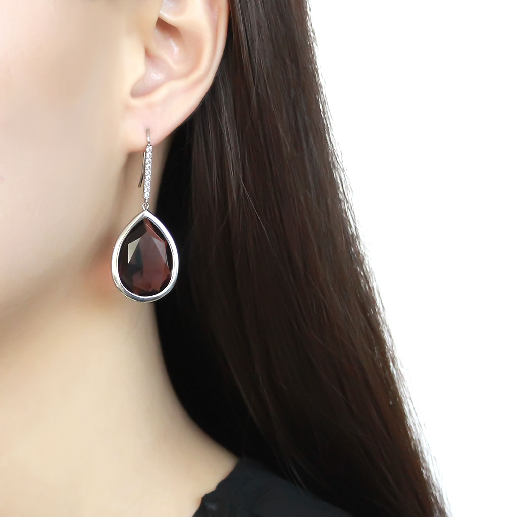 TK3647 - Stainless Steel Earrings High polished (no plating) Women Top Grade Crystal Amethyst