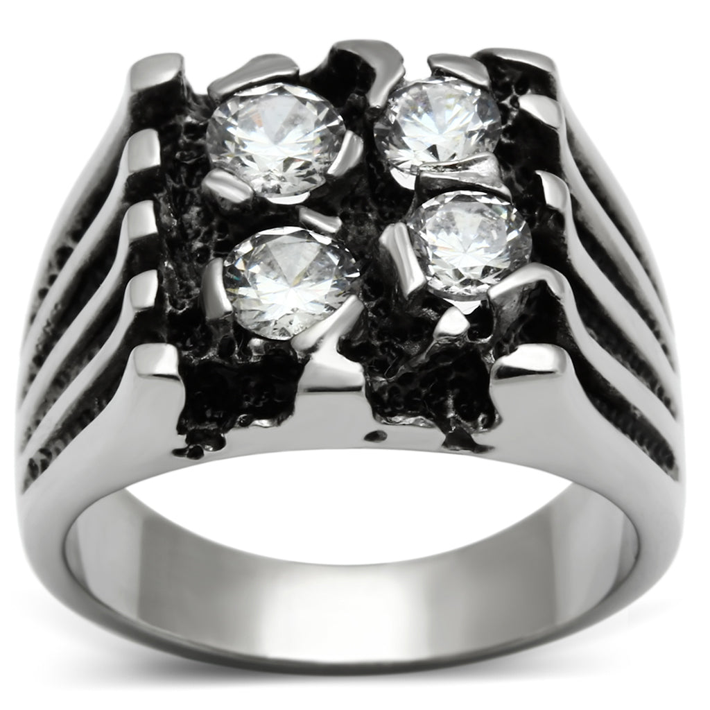 TK366 - Stainless Steel Ring High polished (no plating) Men AAA Grade CZ Clear