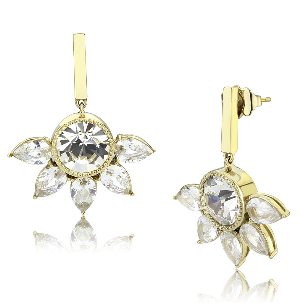 TK3661 - Stainless Steel Earrings IP Gold(Ion Plating) Women Top Grade Crystal Clear