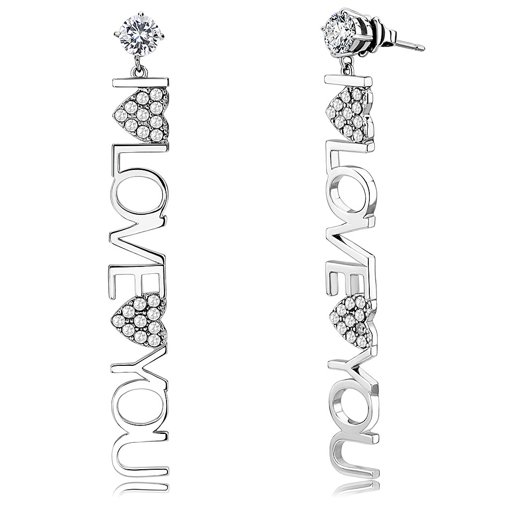 TK3665 - Stainless Steel Earrings High polished (no plating) Women AAA Grade CZ Clear