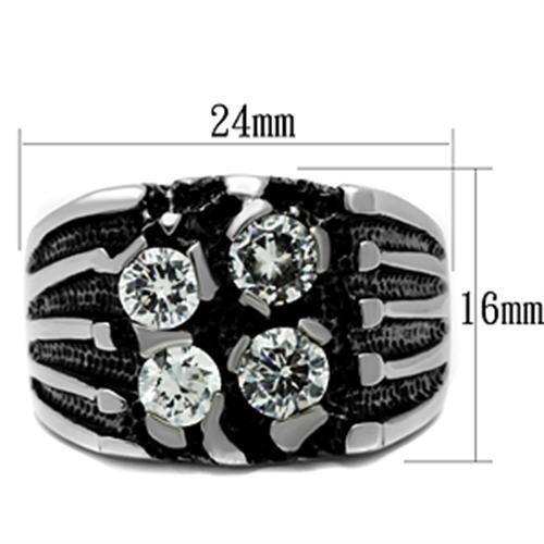 TK366 - Stainless Steel Ring High polished (no plating) Men AAA Grade CZ Clear