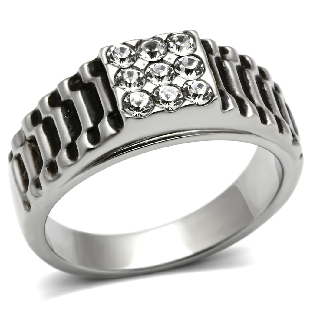 TK368 - Stainless Steel Ring High polished (no plating) Men Top Grade Crystal Clear