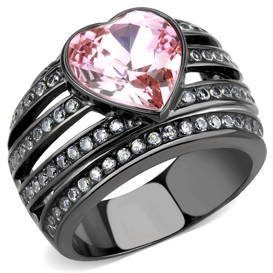 TK3686 - Stainless Steel Ring IP Black(Ion Plating) Women Top Grade Crystal Light Rose