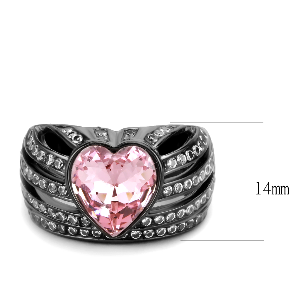 TK3686 - Stainless Steel Ring IP Black(Ion Plating) Women Top Grade Crystal Light Rose