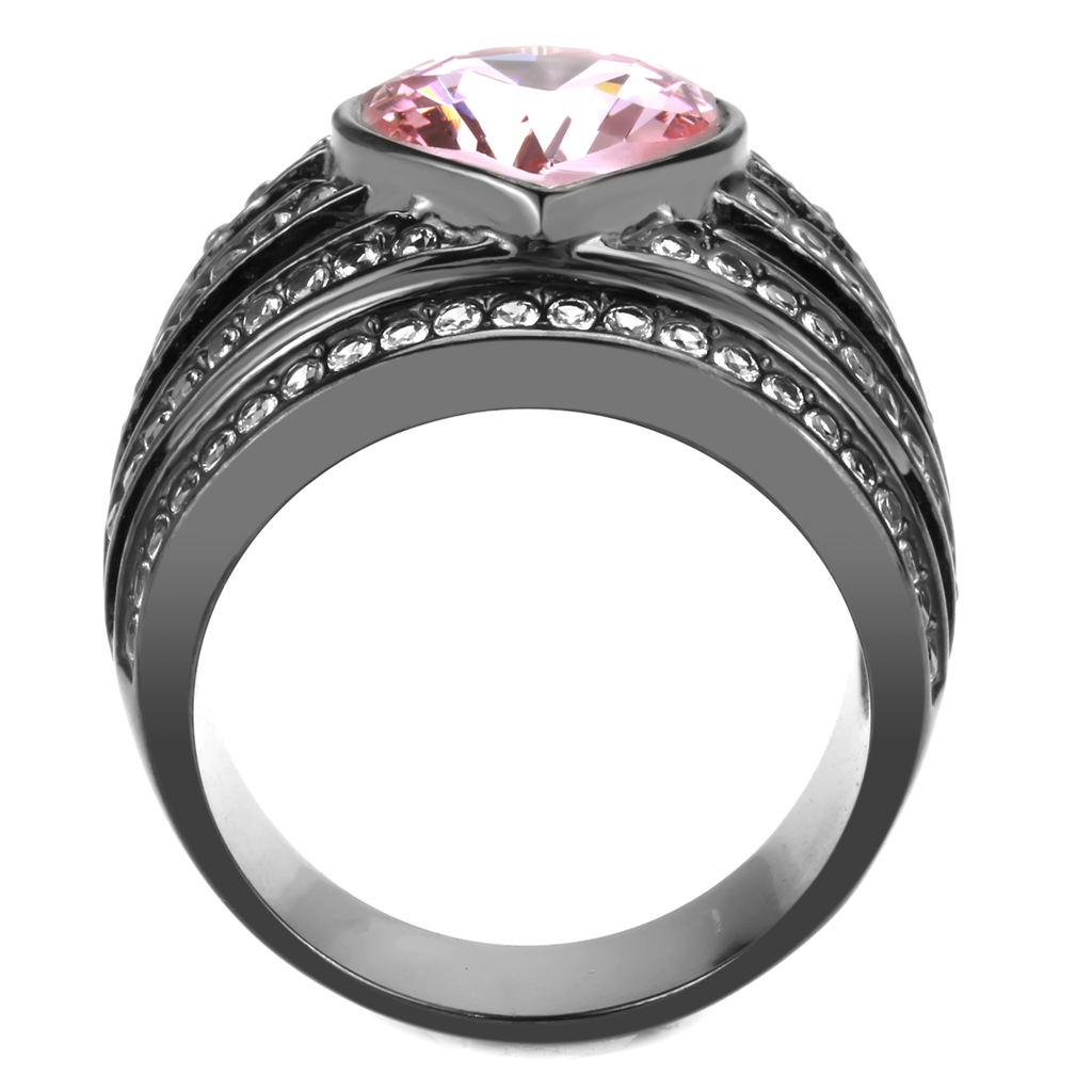 TK3686 - Stainless Steel Ring IP Black(Ion Plating) Women Top Grade Crystal Light Rose