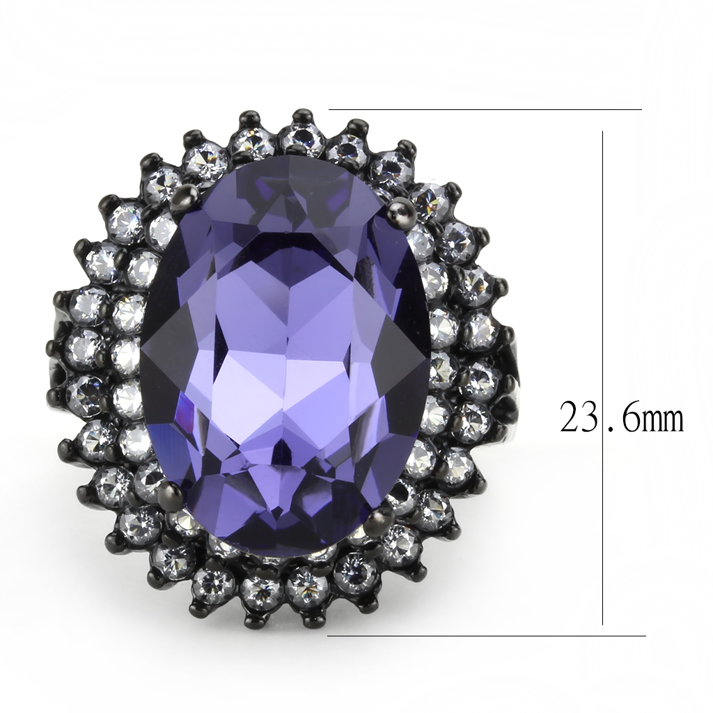 TK3687 - Stainless Steel Ring IP Black(Ion Plating) Women Top Grade Crystal Tanzanite