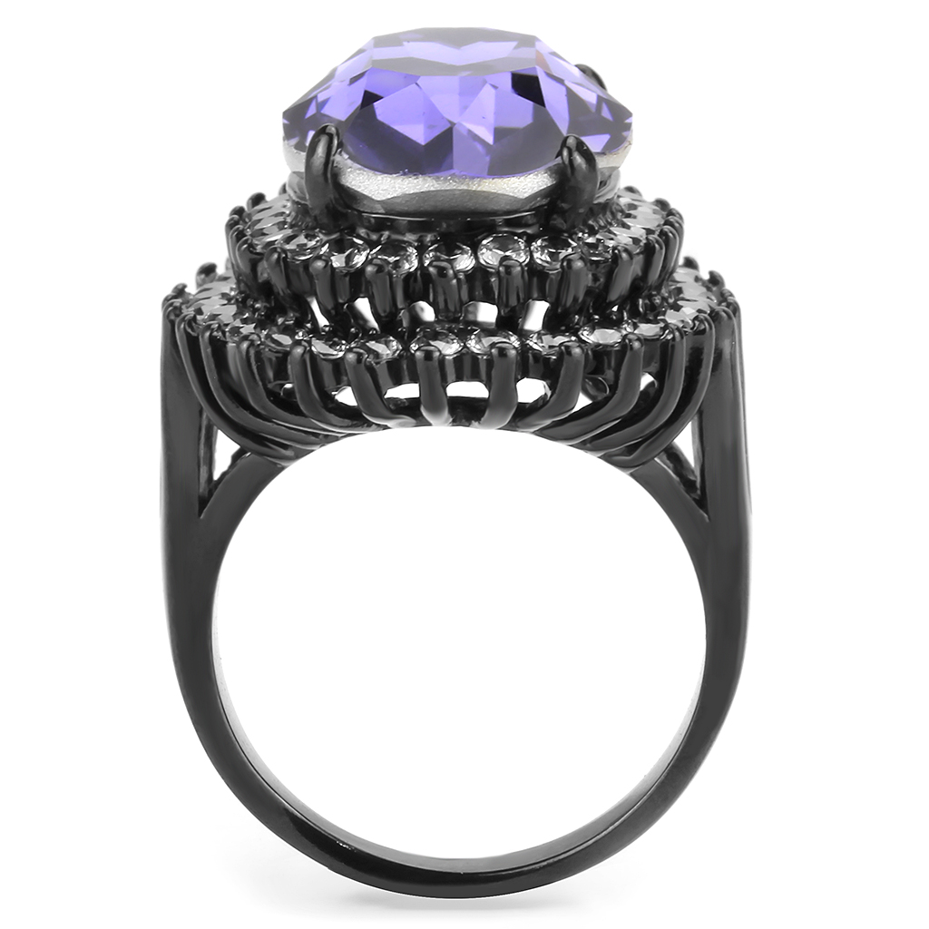 TK3687 - Stainless Steel Ring IP Black(Ion Plating) Women Top Grade Crystal Tanzanite