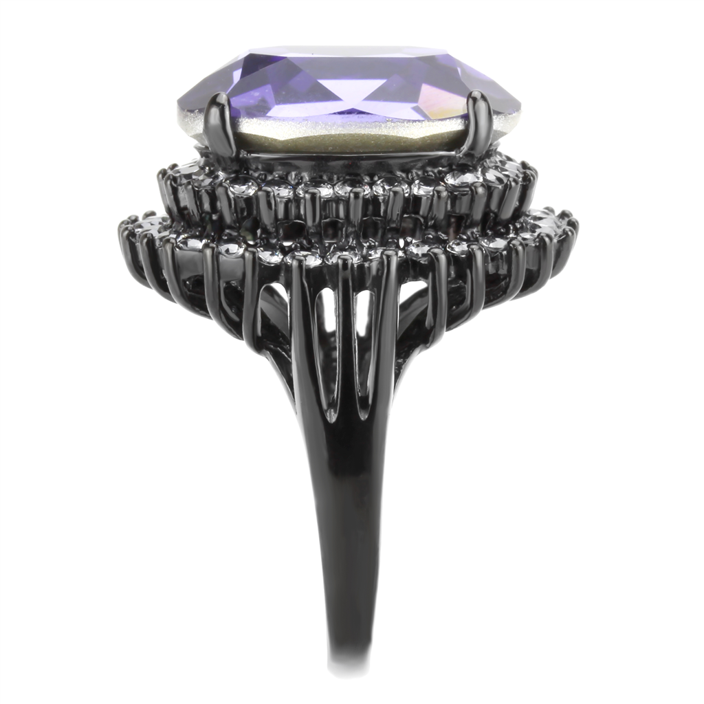 TK3687 - Stainless Steel Ring IP Black(Ion Plating) Women Top Grade Crystal Tanzanite