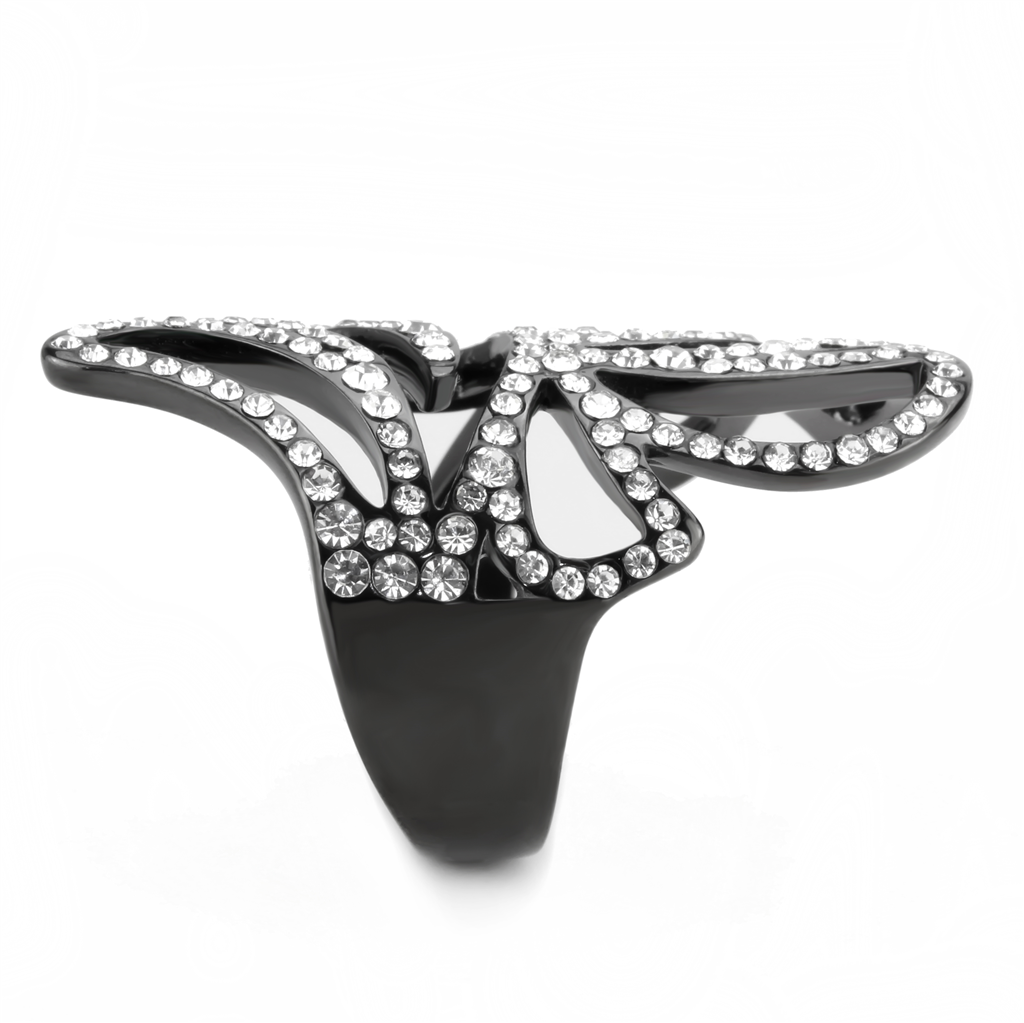 TK3688 - Stainless Steel Ring IP Light Black  (IP Gun) Women Top Grade Crystal Clear