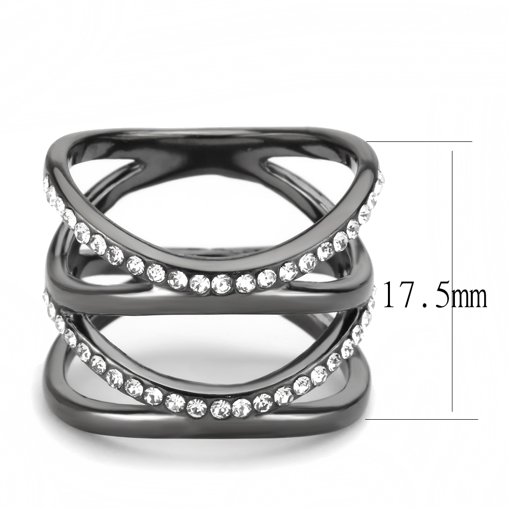 TK3689 - Stainless Steel Ring IP Light Black  (IP Gun) Women Top Grade Crystal Clear