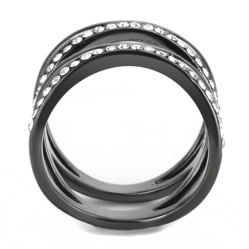 TK3689 - Stainless Steel Ring IP Light Black  (IP Gun) Women Top Grade Crystal Clear