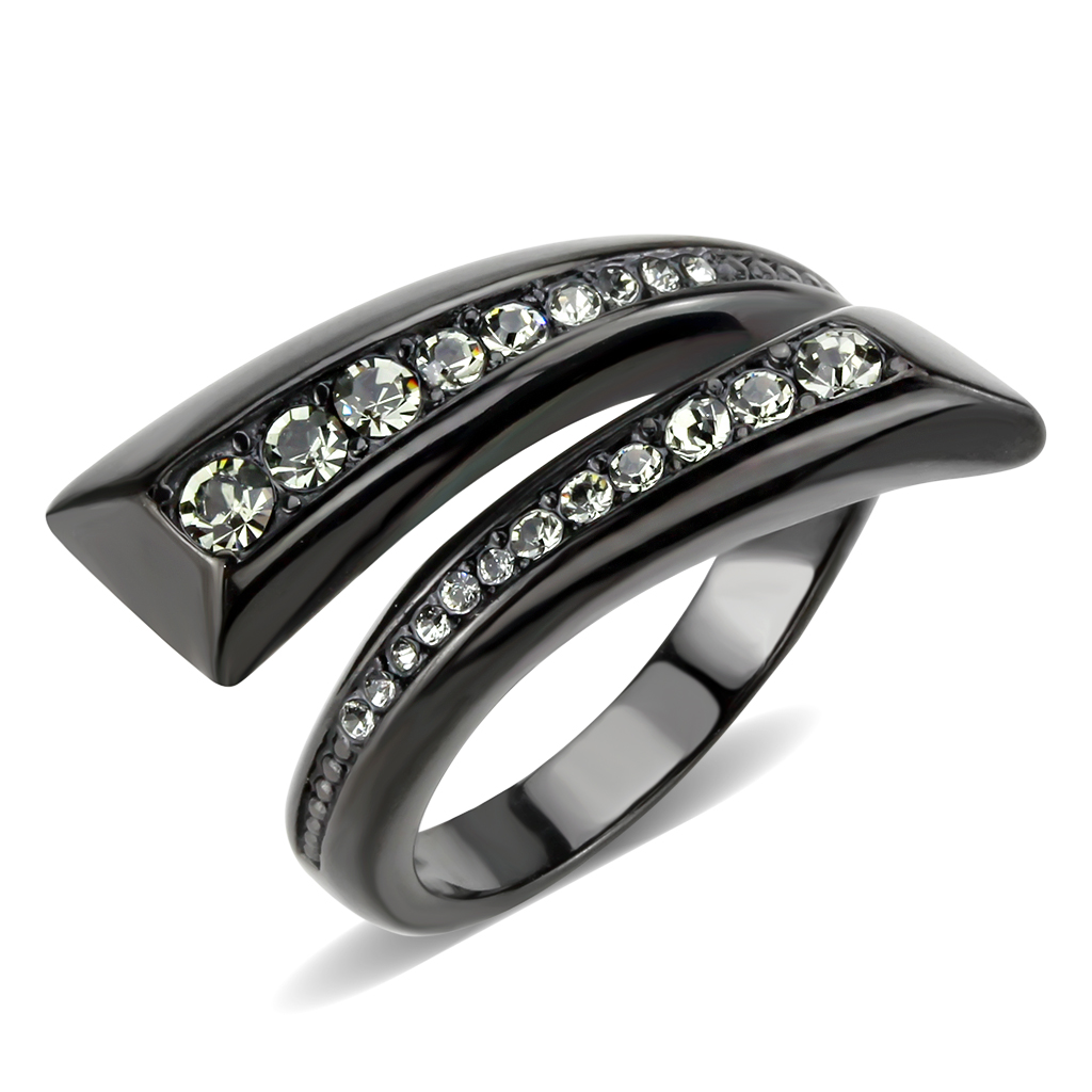 TK3692 - Stainless Steel Ring IP Black(Ion Plating) Women Top Grade Crystal Black Diamond