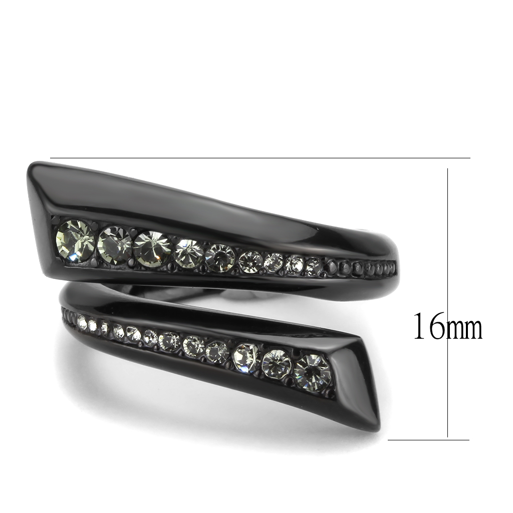 TK3692 - Stainless Steel Ring IP Black(Ion Plating) Women Top Grade Crystal Black Diamond