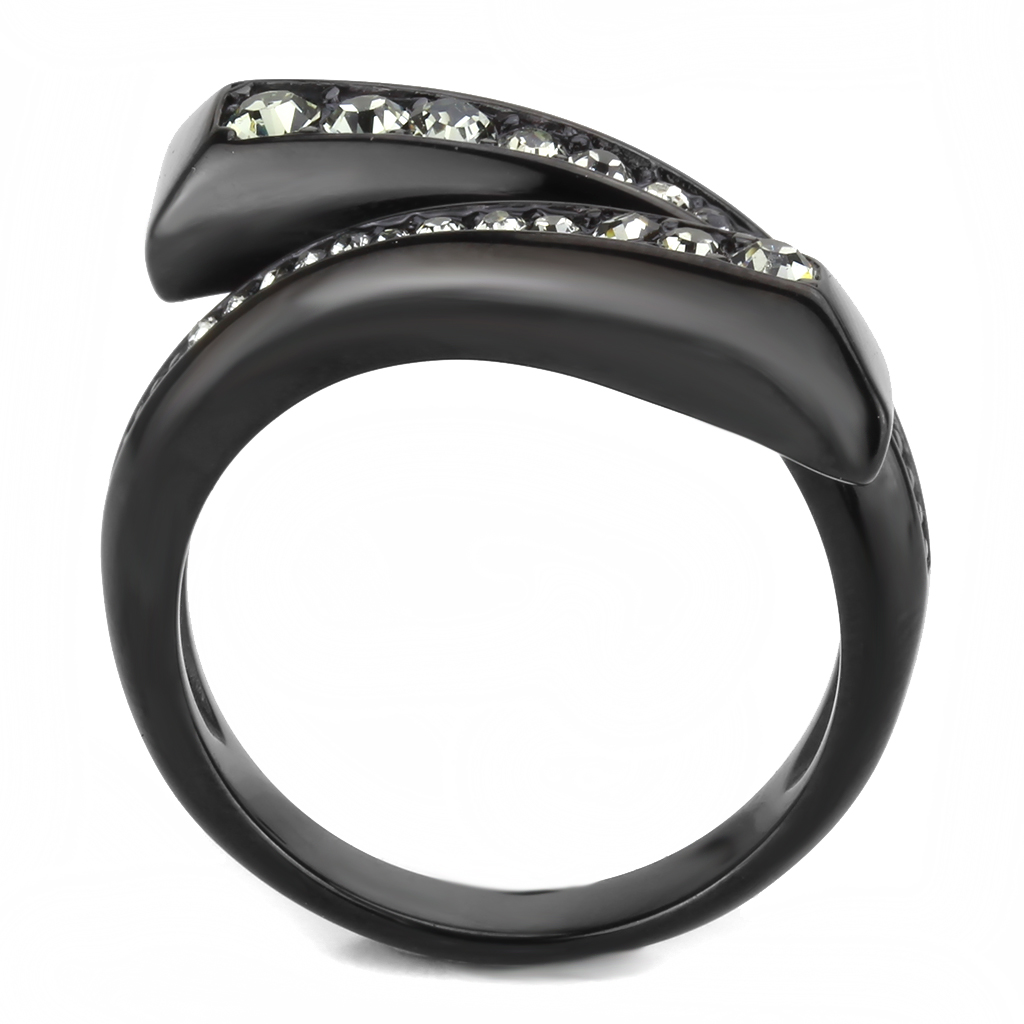 TK3692 - Stainless Steel Ring IP Black(Ion Plating) Women Top Grade Crystal Black Diamond