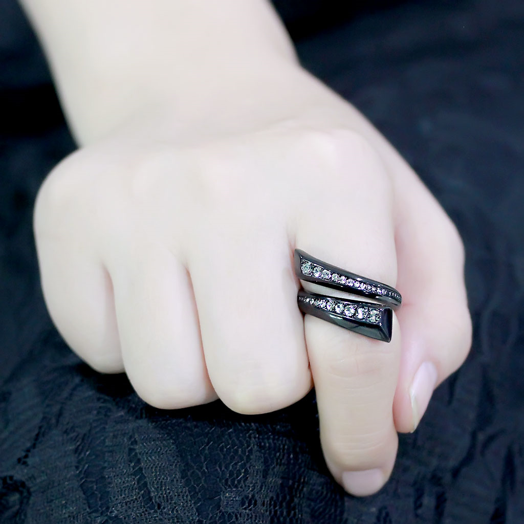 TK3692 - Stainless Steel Ring IP Black(Ion Plating) Women Top Grade Crystal Black Diamond