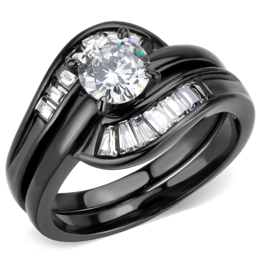 TK3693 - Stainless Steel Ring IP Black(Ion Plating) Women AAA Grade CZ Clear