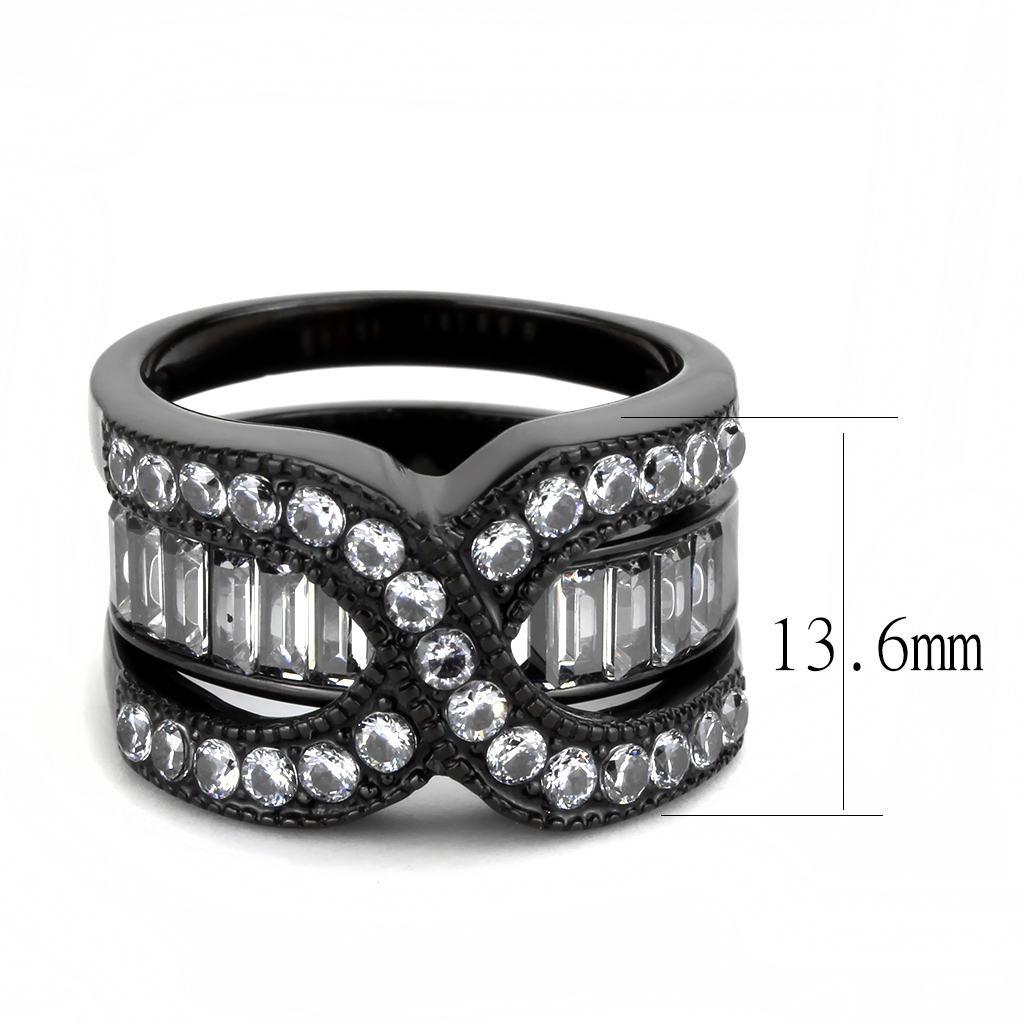 TK3694 - Stainless Steel Ring IP Black(Ion Plating) Women AAA Grade CZ Clear