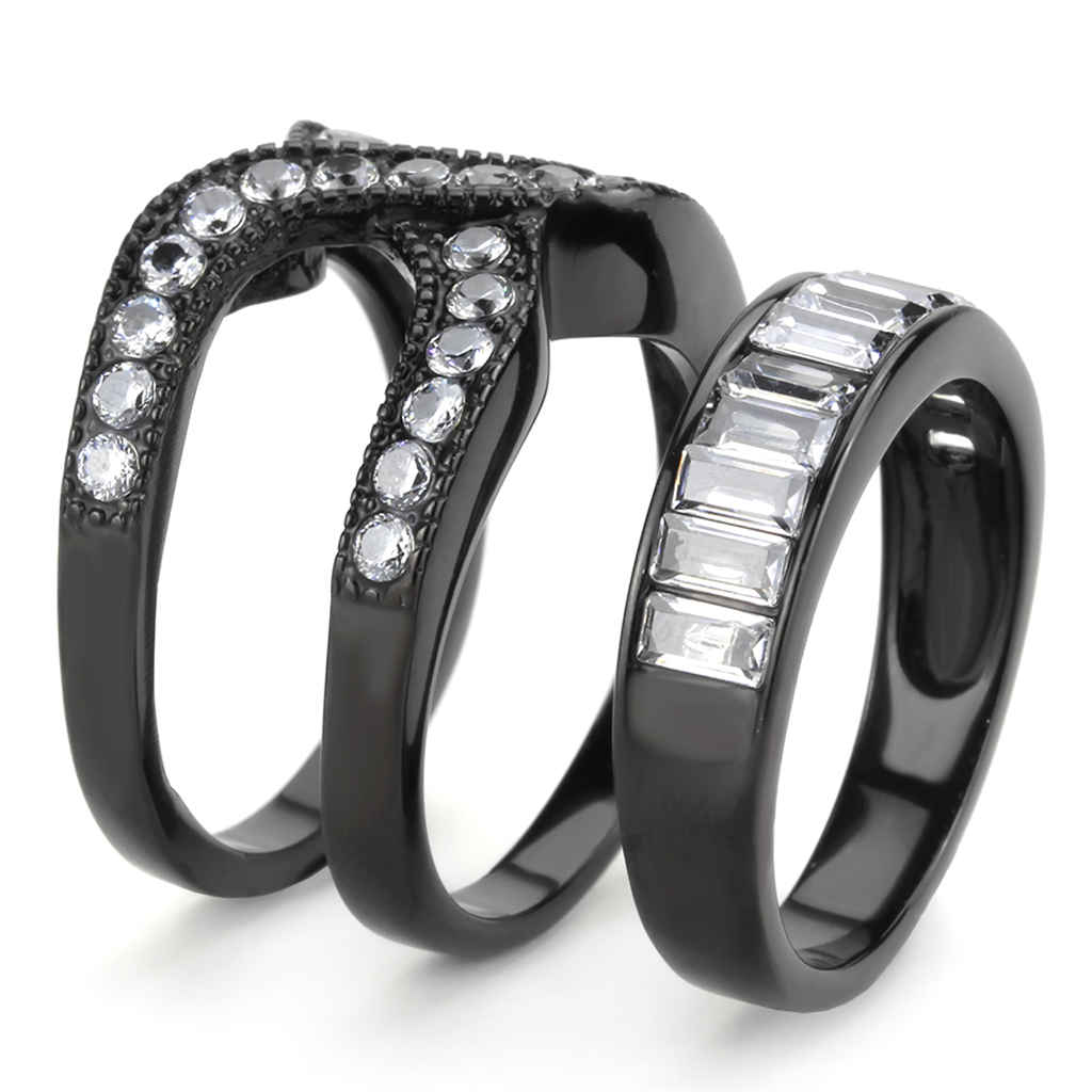 TK3694 - Stainless Steel Ring IP Black(Ion Plating) Women AAA Grade CZ Clear